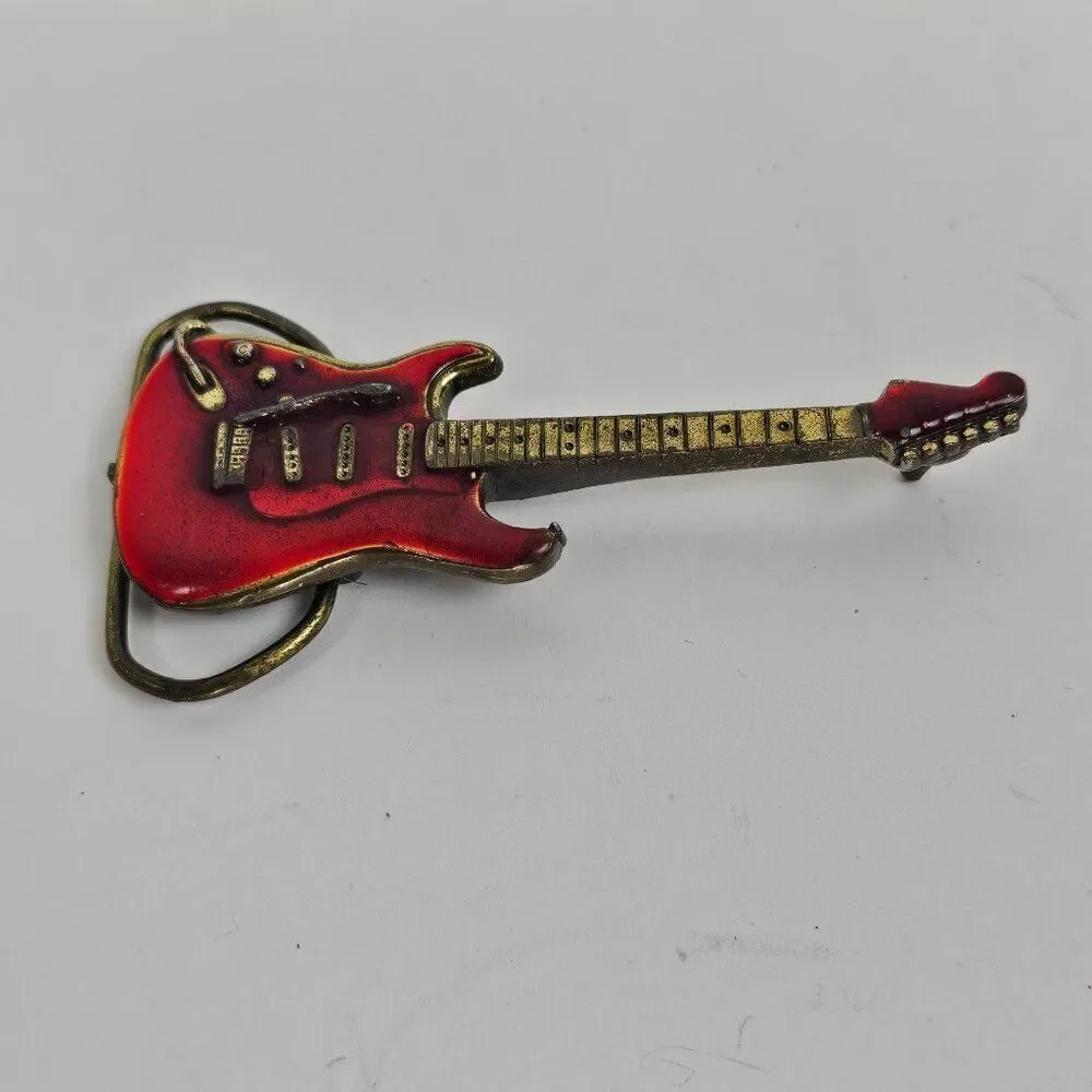 Belt Buckle Electric Guitar Red Enamel VTG 80s The Great American Buckle Company